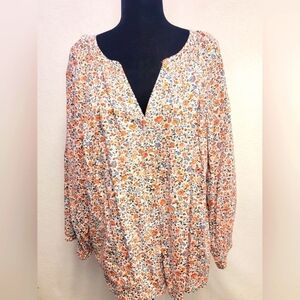 LOFT Women's Size XL floral v-neckbutton front closure 3/4 cotton/rayon blouse